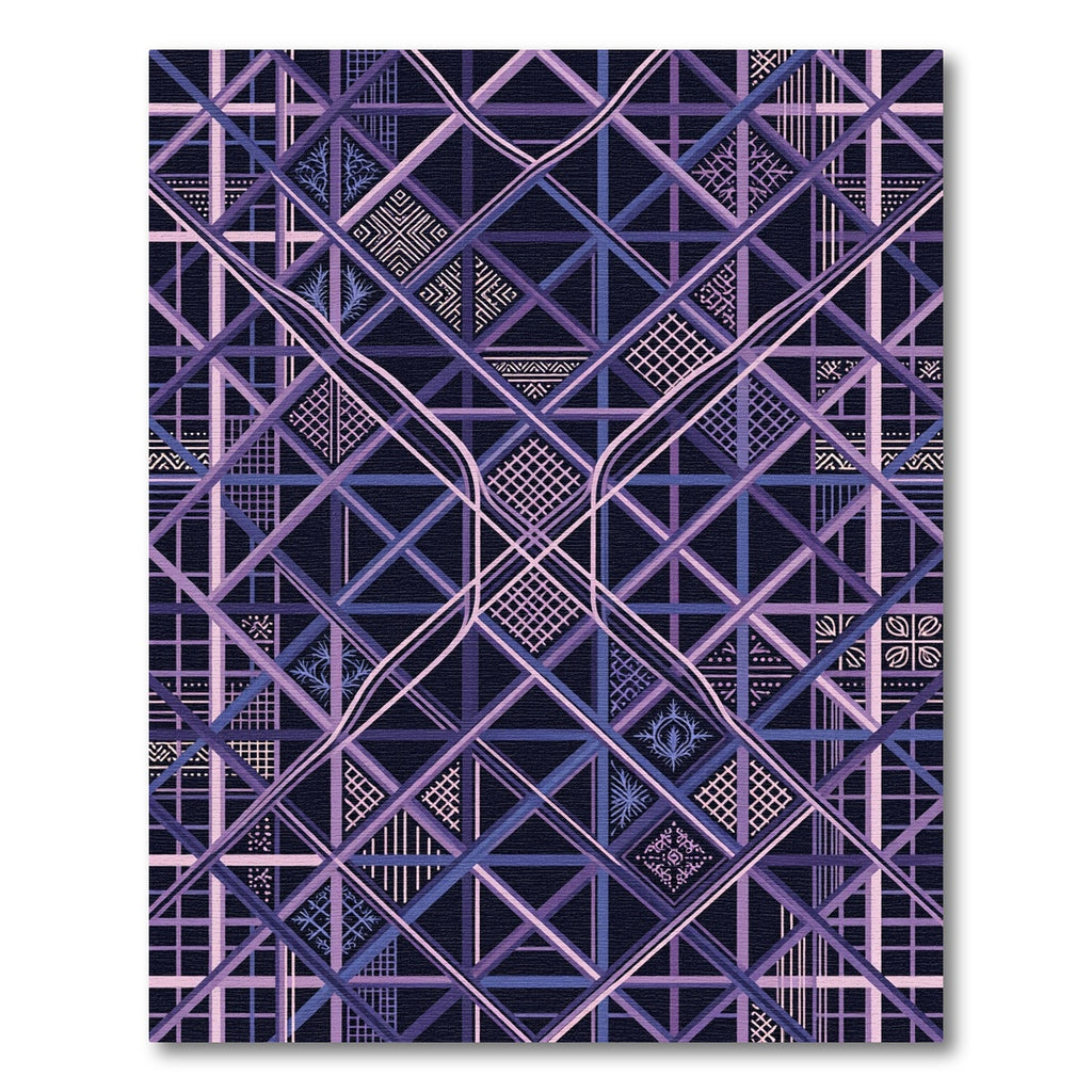 Geometric Lavender Grid and Lattice Rug