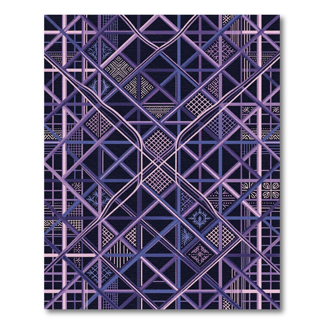 Geometric Lavender Grid and Lattice Rug