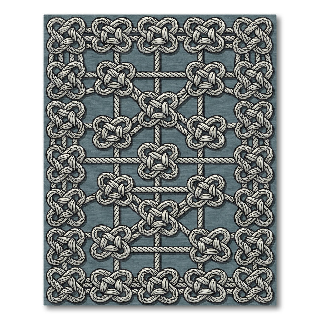 Gray Knotwork Geometric Grid Rug