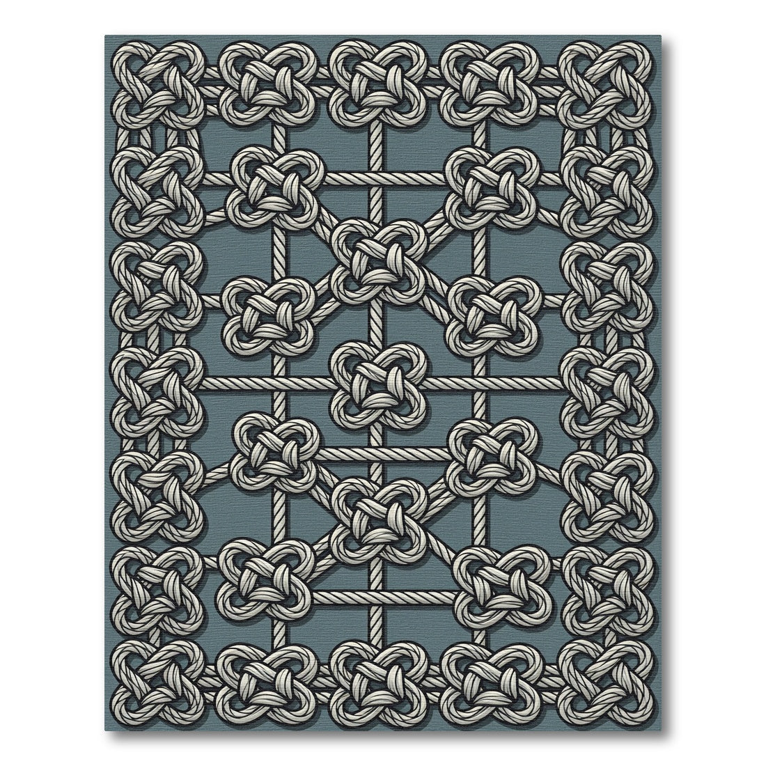 Gray Knotwork Geometric Grid Rug
