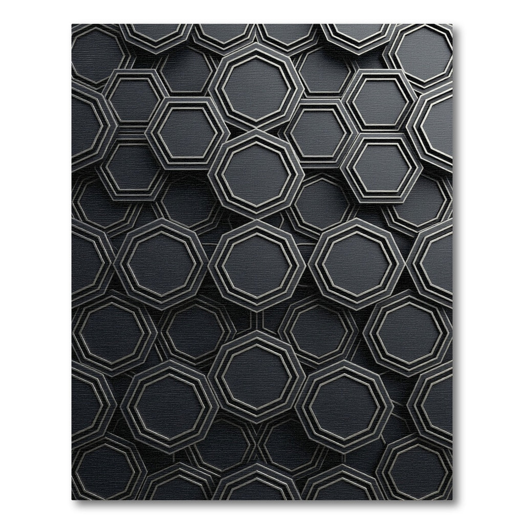 Metallic Charcoal Geometric Octagon Grid Rug