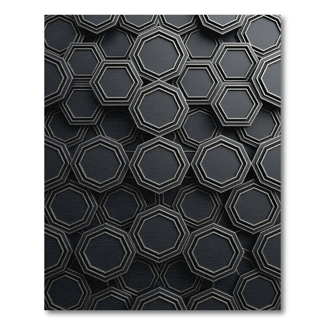 Metallic Charcoal Geometric Octagon Grid Rug
