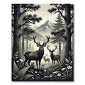 Monochrome Mountain Forest Deer Landscape Rug