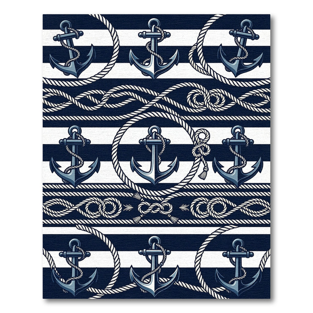 Navy Blue Nautical Anchor Rope Rug