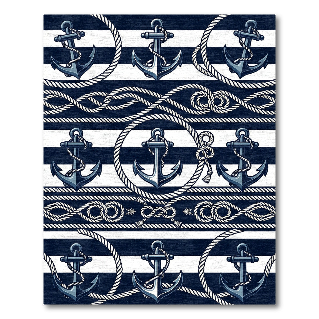 Navy Blue Nautical Anchor Rope Rug