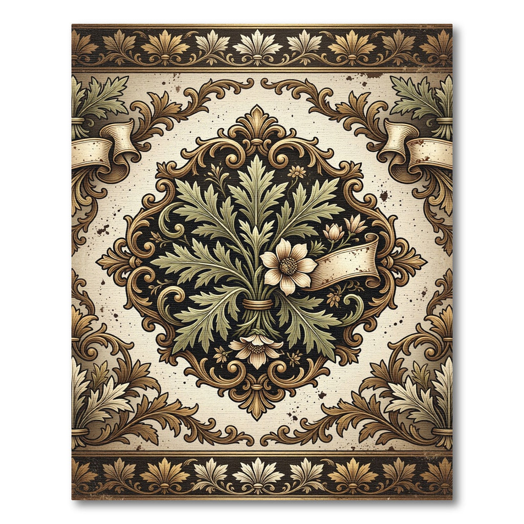 Elegant Vintage Ivory Floral Damask Rug