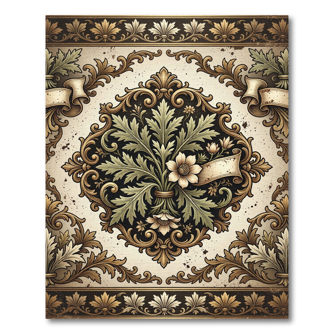 Elegant Vintage Ivory Floral Damask Rug