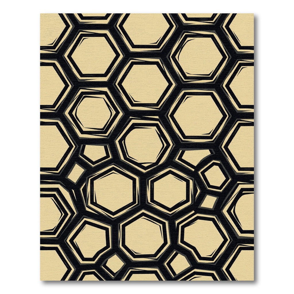 Sophisticated Black and Beige Hexagonal Grid Rug