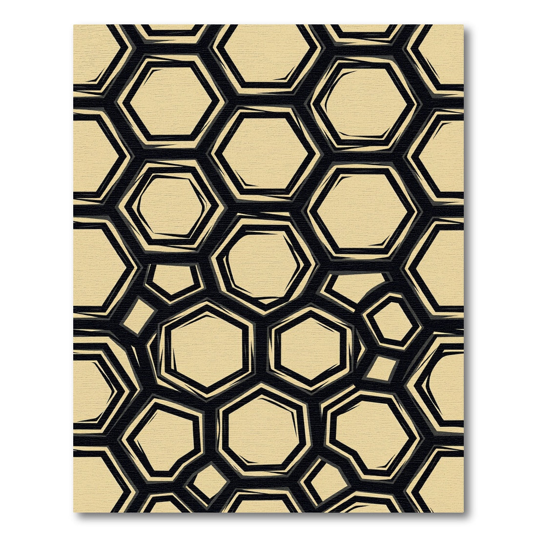 Sophisticated Black and Beige Hexagonal Grid Rug