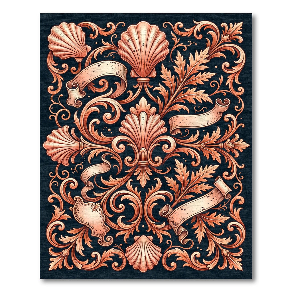 Ornate Copper Shell Baroque Scroll Rug