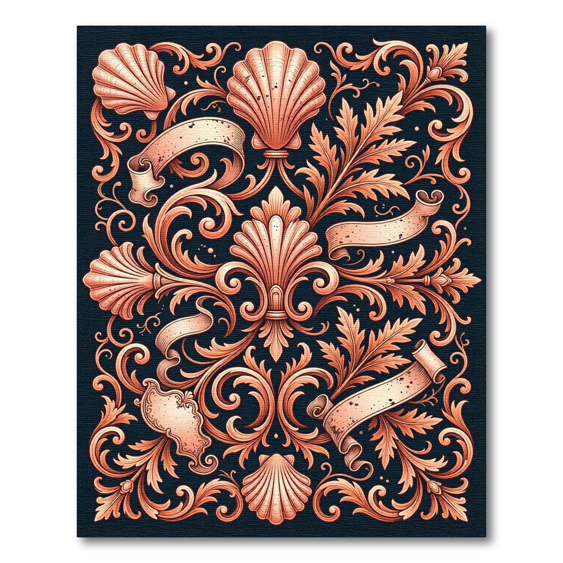 Ornate Copper Shell Baroque Scroll Rug