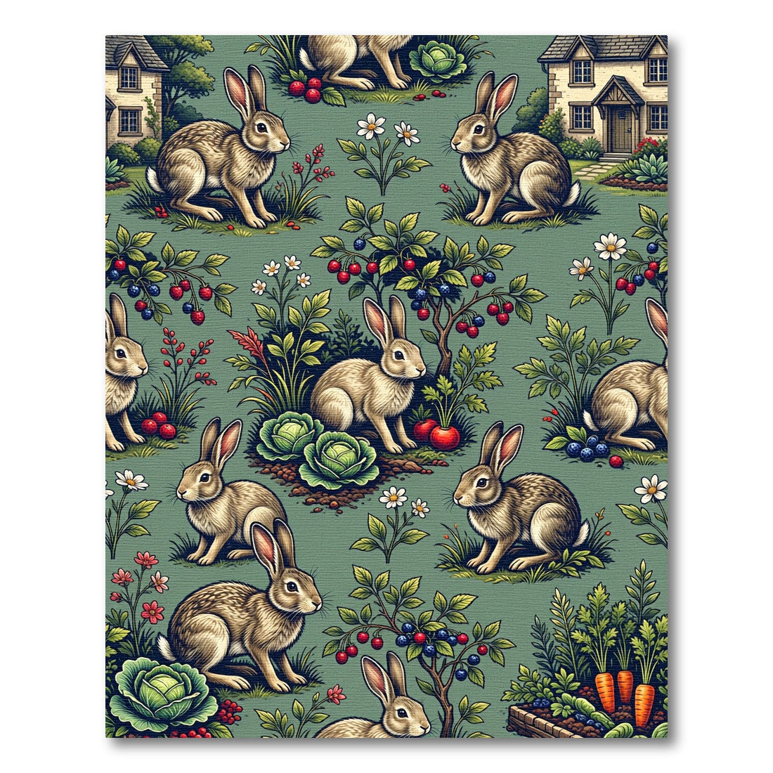 Whimsical Sage Rabbit Forest Garden Rug