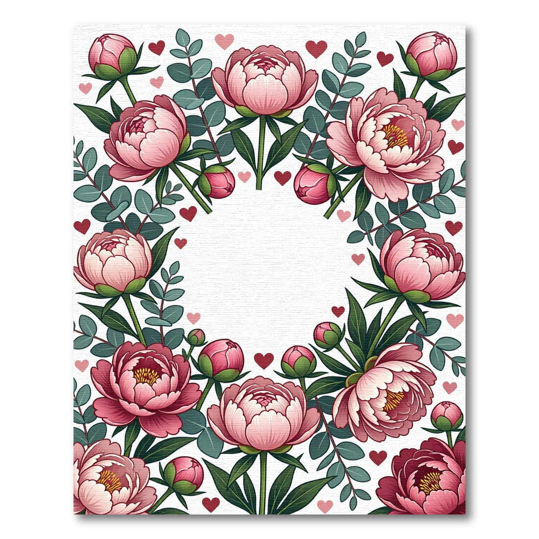 Pink Peony Floral Heart Frame Rug