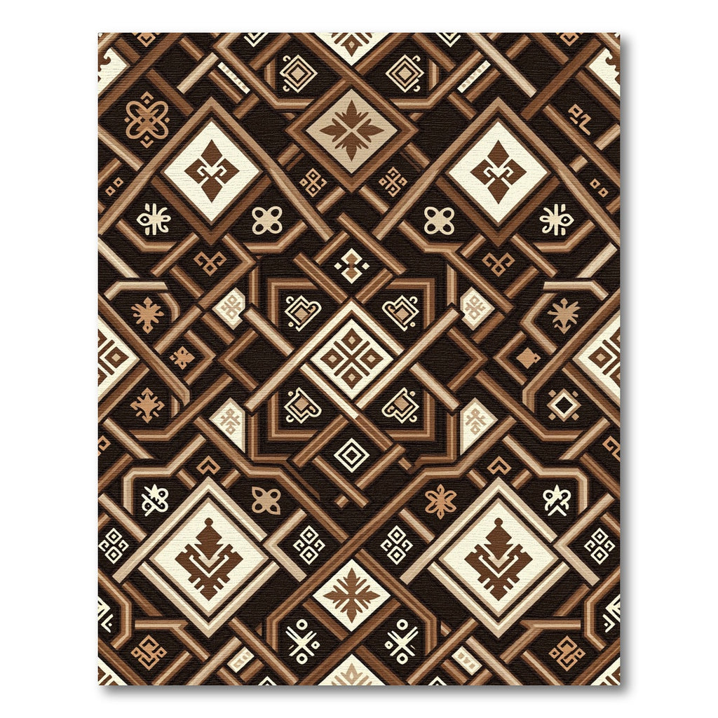 Rich Brown Geometric Interlocking Lattice Rug