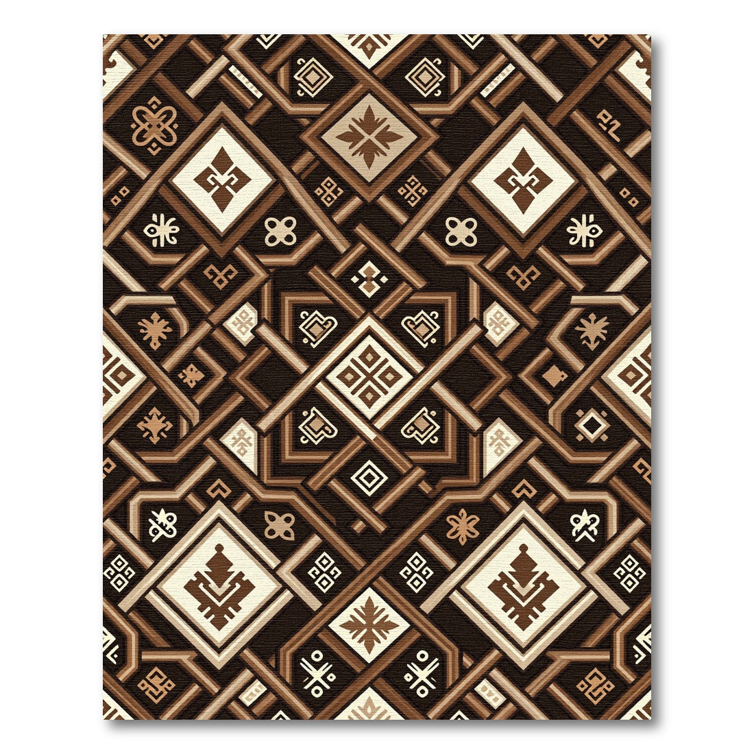 Rich Brown Geometric Interlocking Lattice Rug
