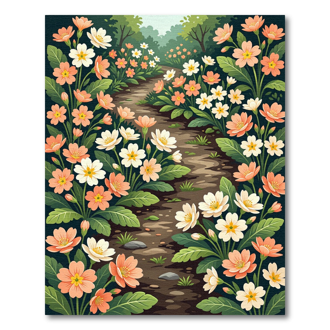 Whimsical Peach White Floral Garden Path Rug