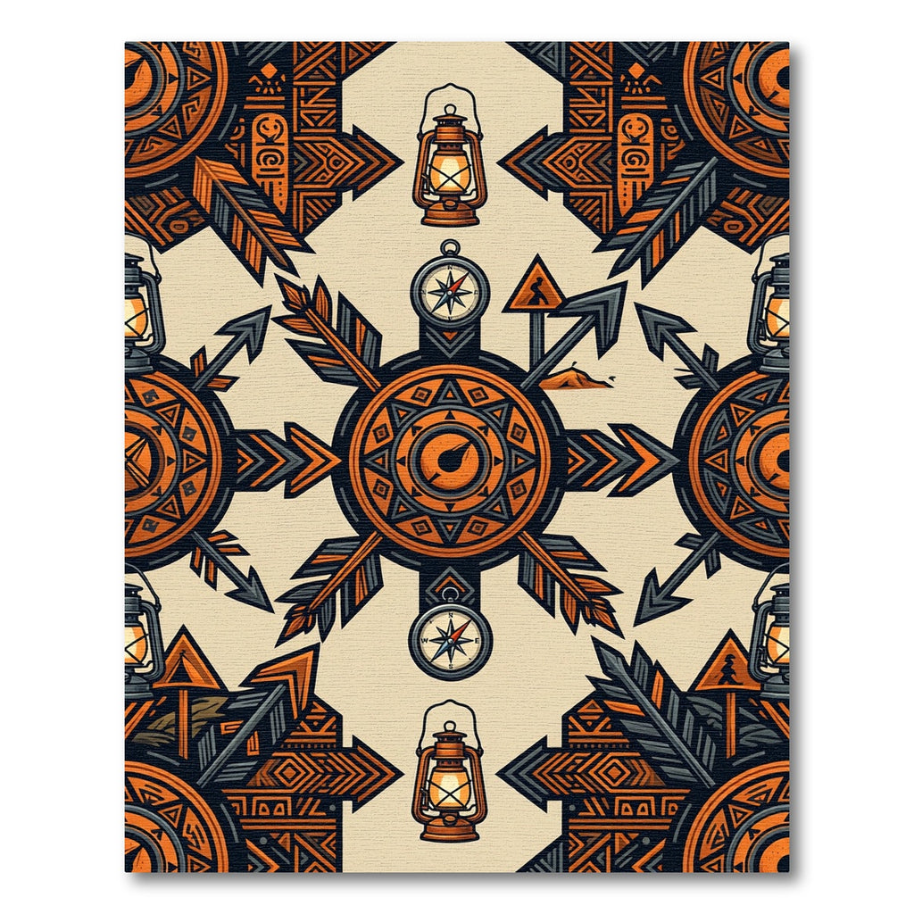 Earthy Orange Lantern Compass Adventure Compass Rug