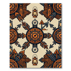 Earthy Orange Lantern Compass Adventure Compass Rug