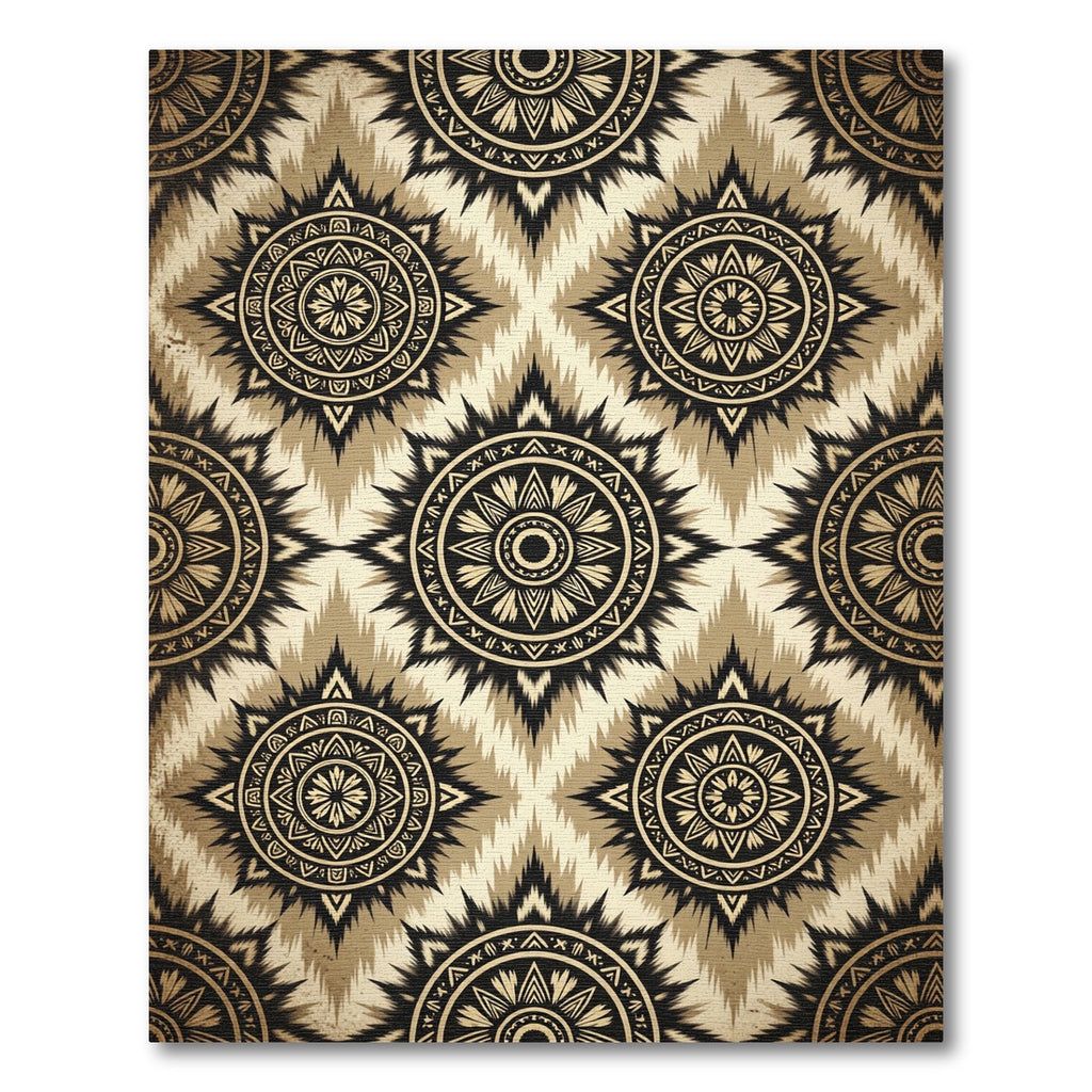 Black Golden Sunburst Ethnic Rug
