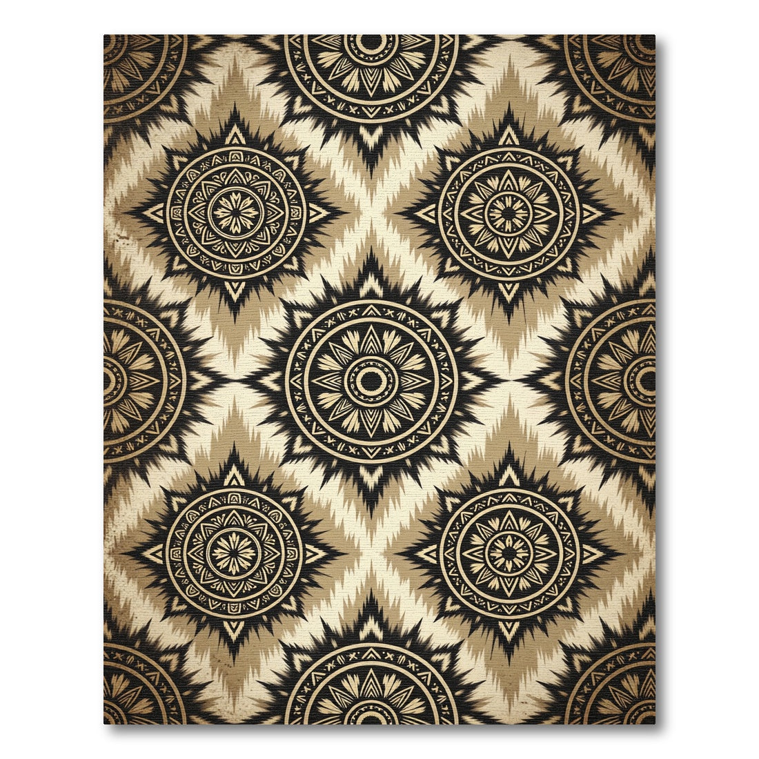 Black Golden Sunburst Ethnic Rug