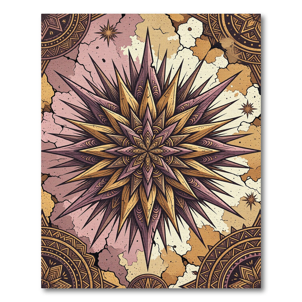 Golden Purple Spiky Starburst Mandala Rug