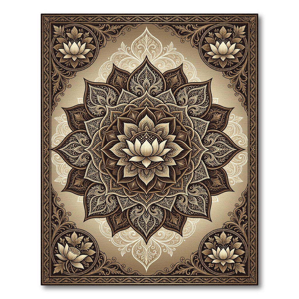 Earthy Bronze Ornate Lotus Medallion Rug