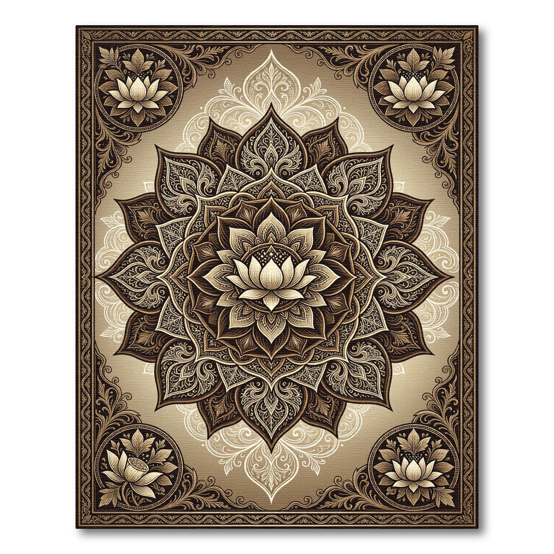 Earthy Bronze Ornate Lotus Medallion Rug