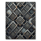 Ornate Interlocking Gray Square Medallions Rug