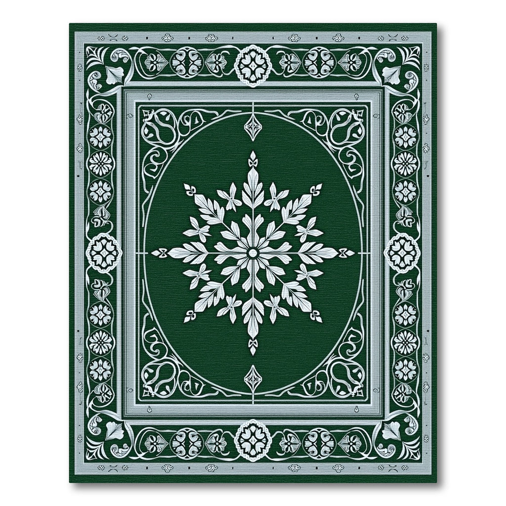 Elegant Green White Floral Medallion Rug