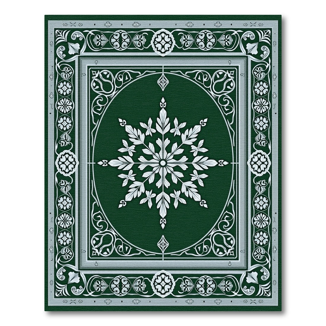 Elegant Green White Floral Medallion Rug