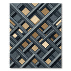 Geometric Charcoal and Gold Lattice Rug