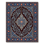 Ornate Indigo Floral Medallion Scroll Rug