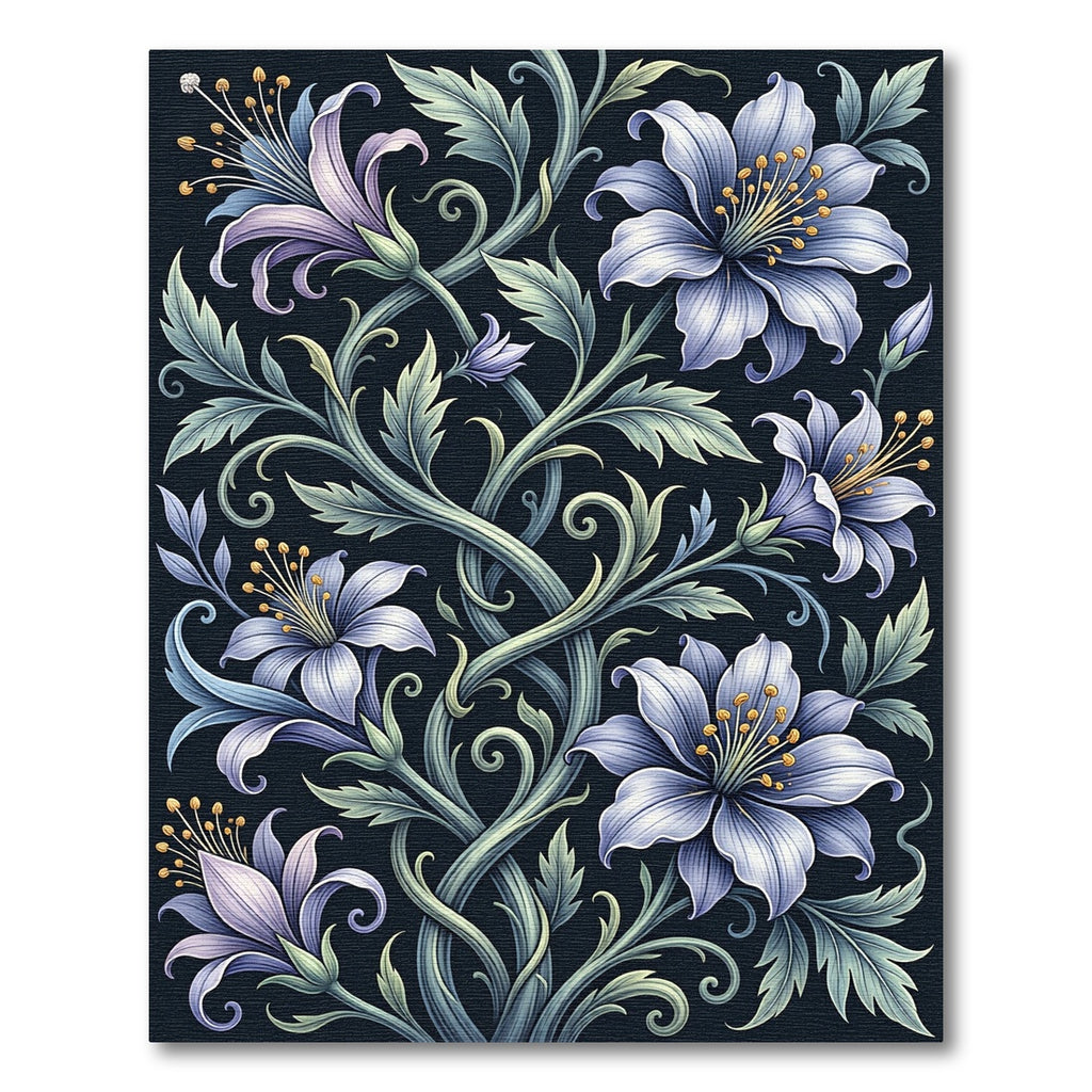 Elegant Blue Lily Twining Botanical Art Rug