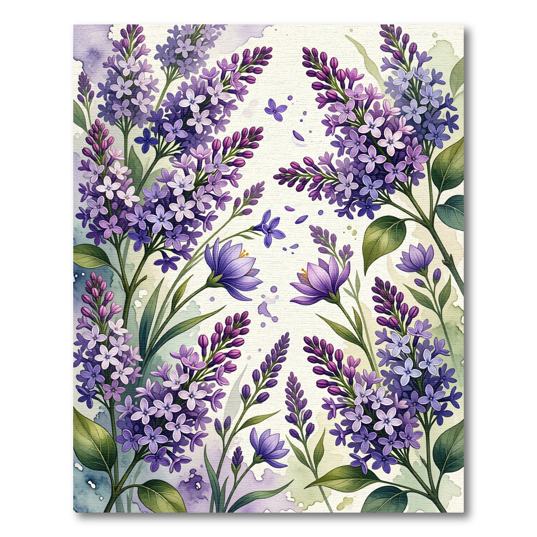 Watercolor Lilac Floral Botanical Garden Rug
