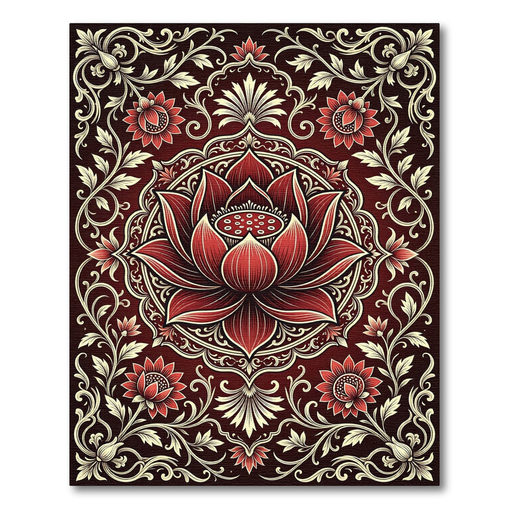 Crimson Lotus Floral Medallion Accent Rug