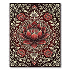 Crimson Lotus Floral Medallion Accent Rug