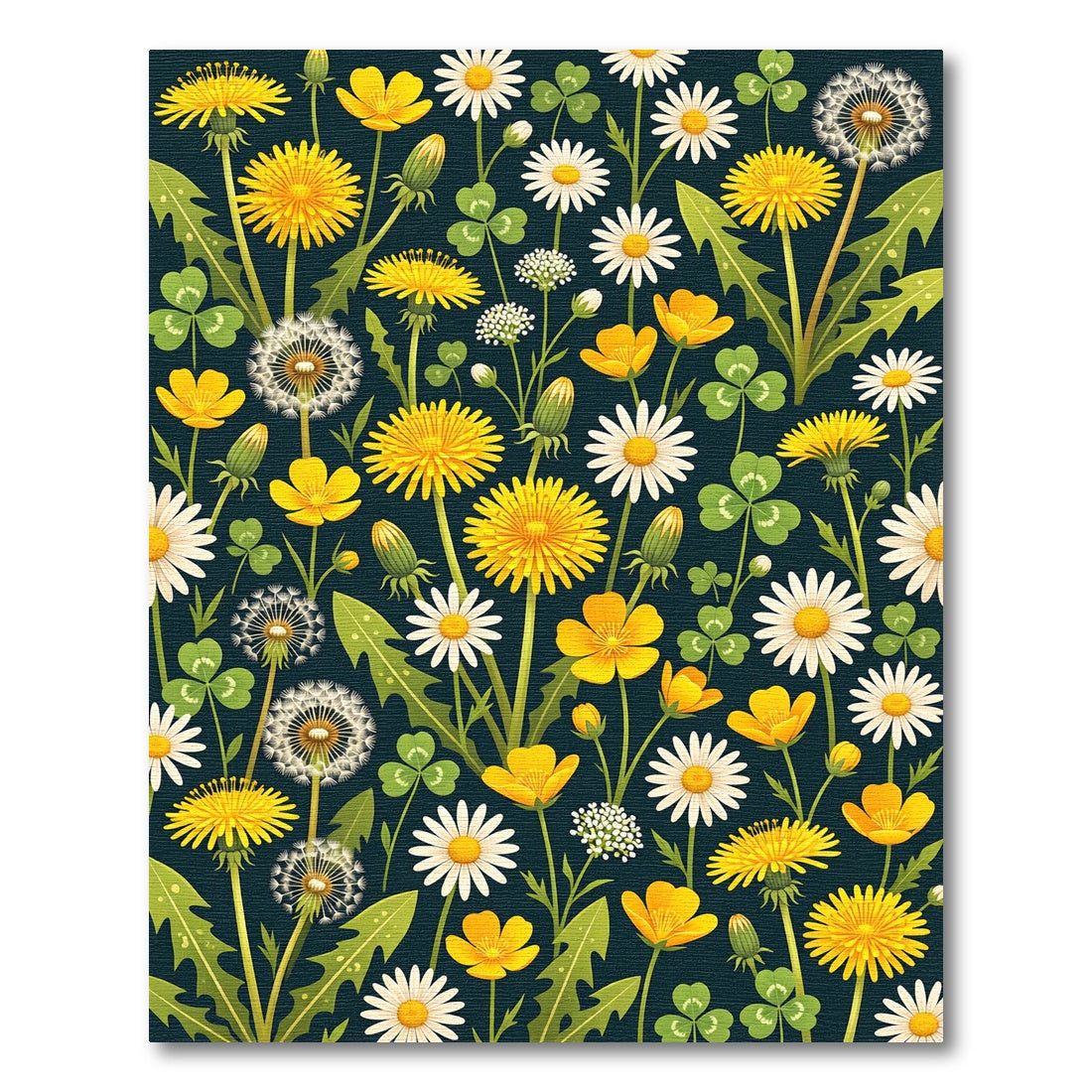 Whimsical Meadow Wildflower Dark Botanical Rug