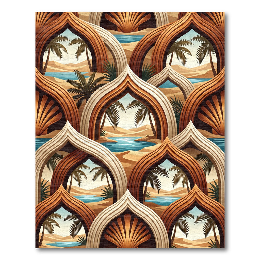 Oasis Arches Palm Trees Desert Landscape Rug