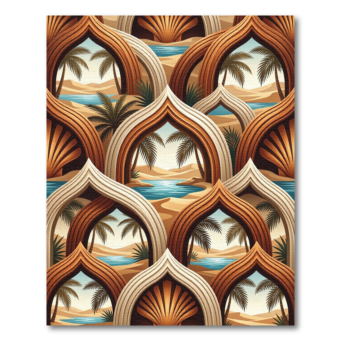 Oasis Arches Palm Trees Desert Landscape Rug