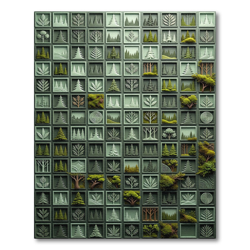 Sage Green Botanical Forest Grid Rug