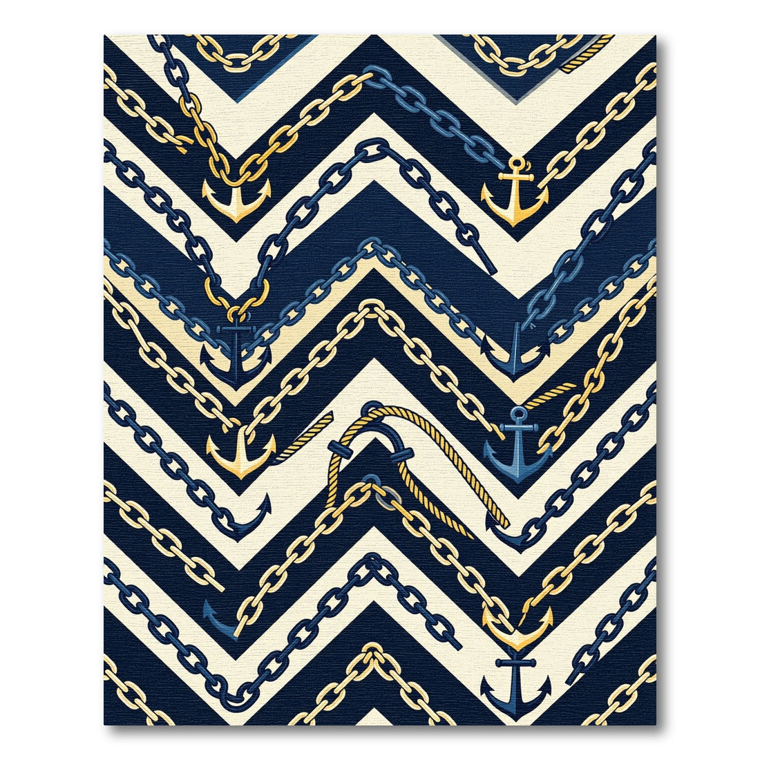 Navy Gold Nautical Chevron Chain Anchor Rug