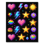 Vibrant Neon Retro Pixel Icon Art Rug