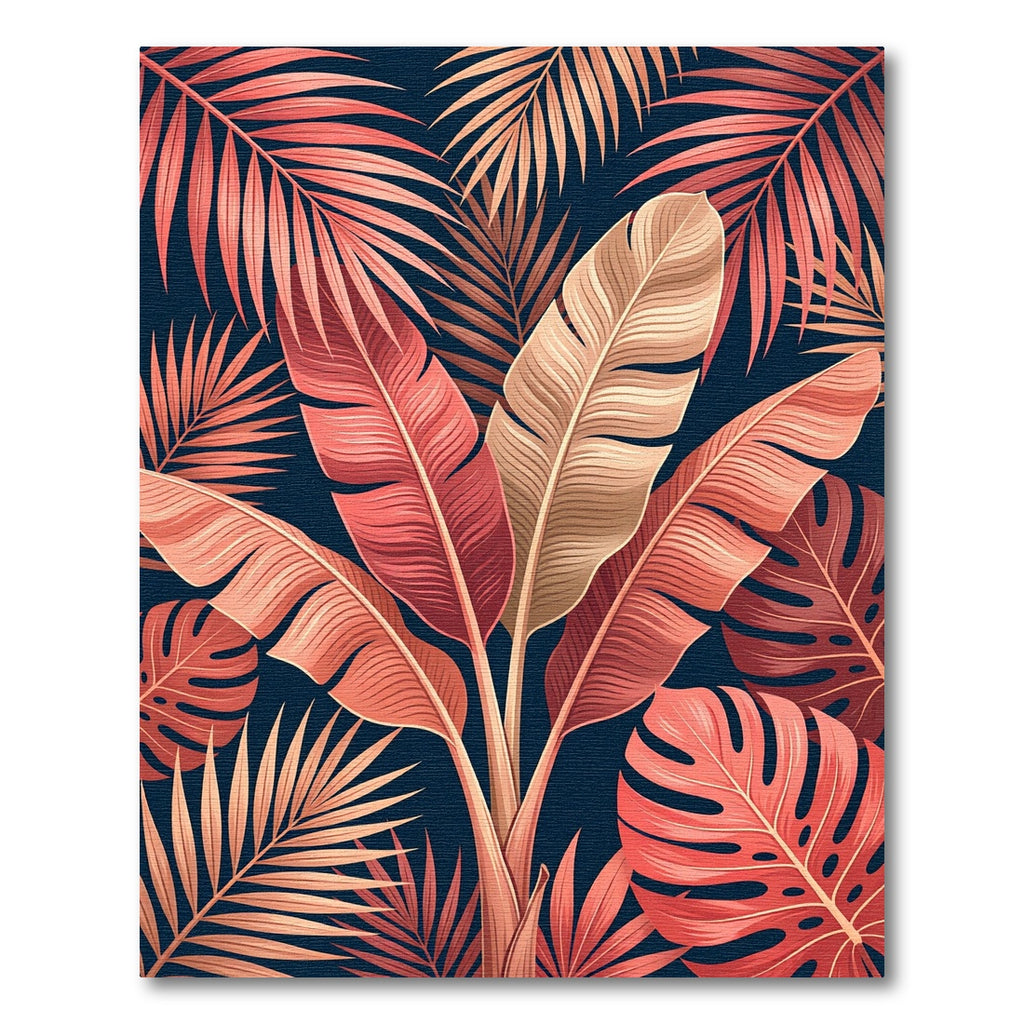 Coral Pink Tropical Leaf Arrangement Rug