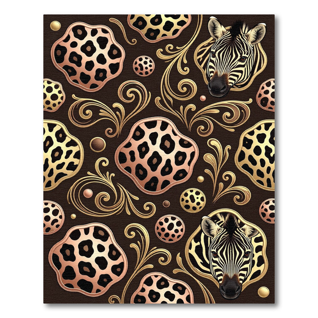 Golden Zebra Leopard Baroque Ornament Rug
