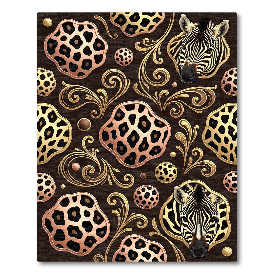 Golden Zebra Leopard Baroque Ornament Rug