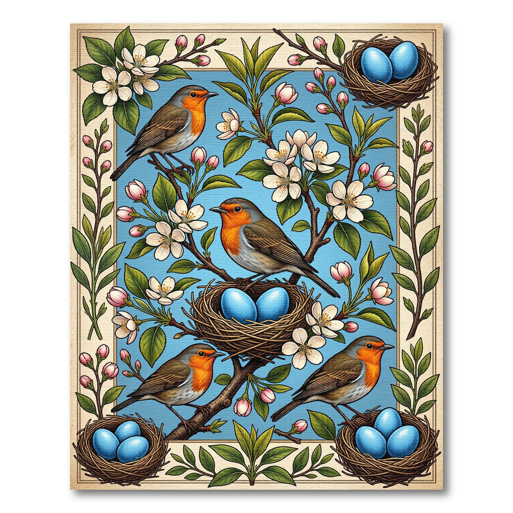 Spring Robin and Blue Egg Meadow Rug