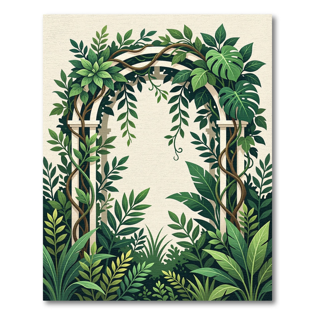 Lush Green Tropical Foliage Arch Rug