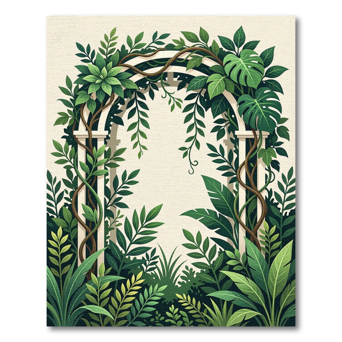 Lush Green Tropical Foliage Arch Rug