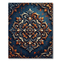 Ornate Blue Orange Scrollwork Medallion Rug