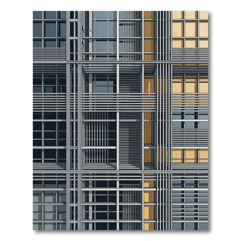 Modern Yellow Gray Linear Grid Rug